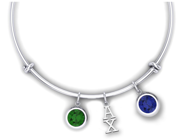 Alpha Chi Stainless Steel Bangle Bracelet with Charms